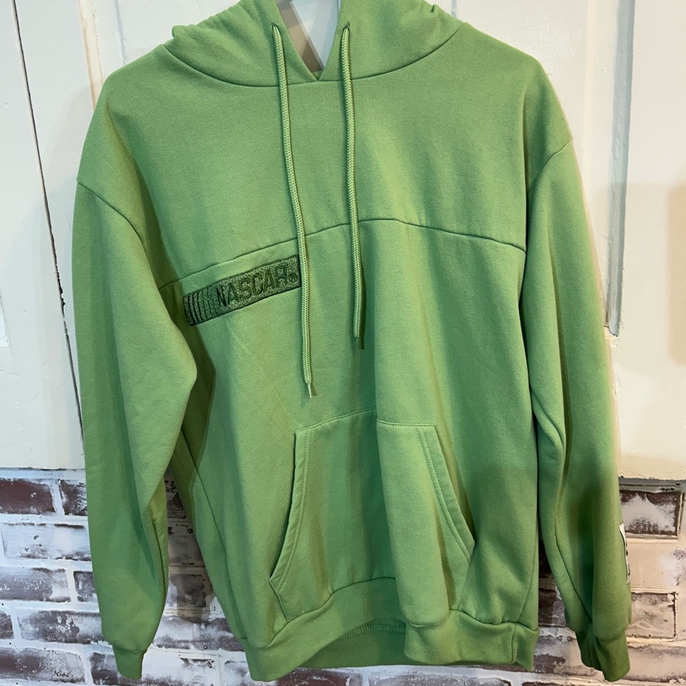 Nascar Light Green Hoodie Pullover with Chest Stitch Logo